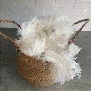 Chic White Feathers in Woven Basket